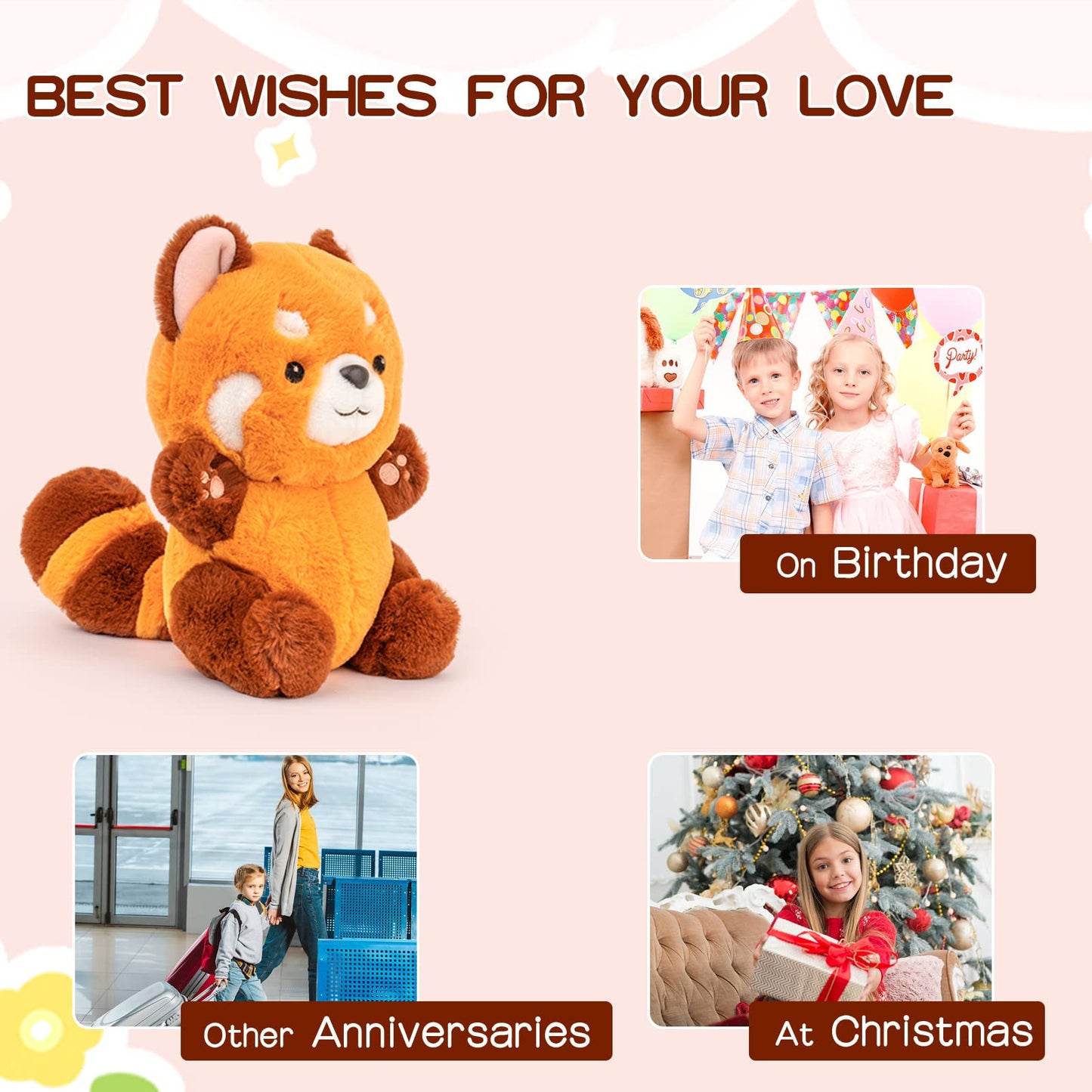 Adorlynetty Big Red Panda Stuffed Animal Panda Plushie Red Panda Plush Toy Gift For Kids Girlfriend Birthday Panda Plush