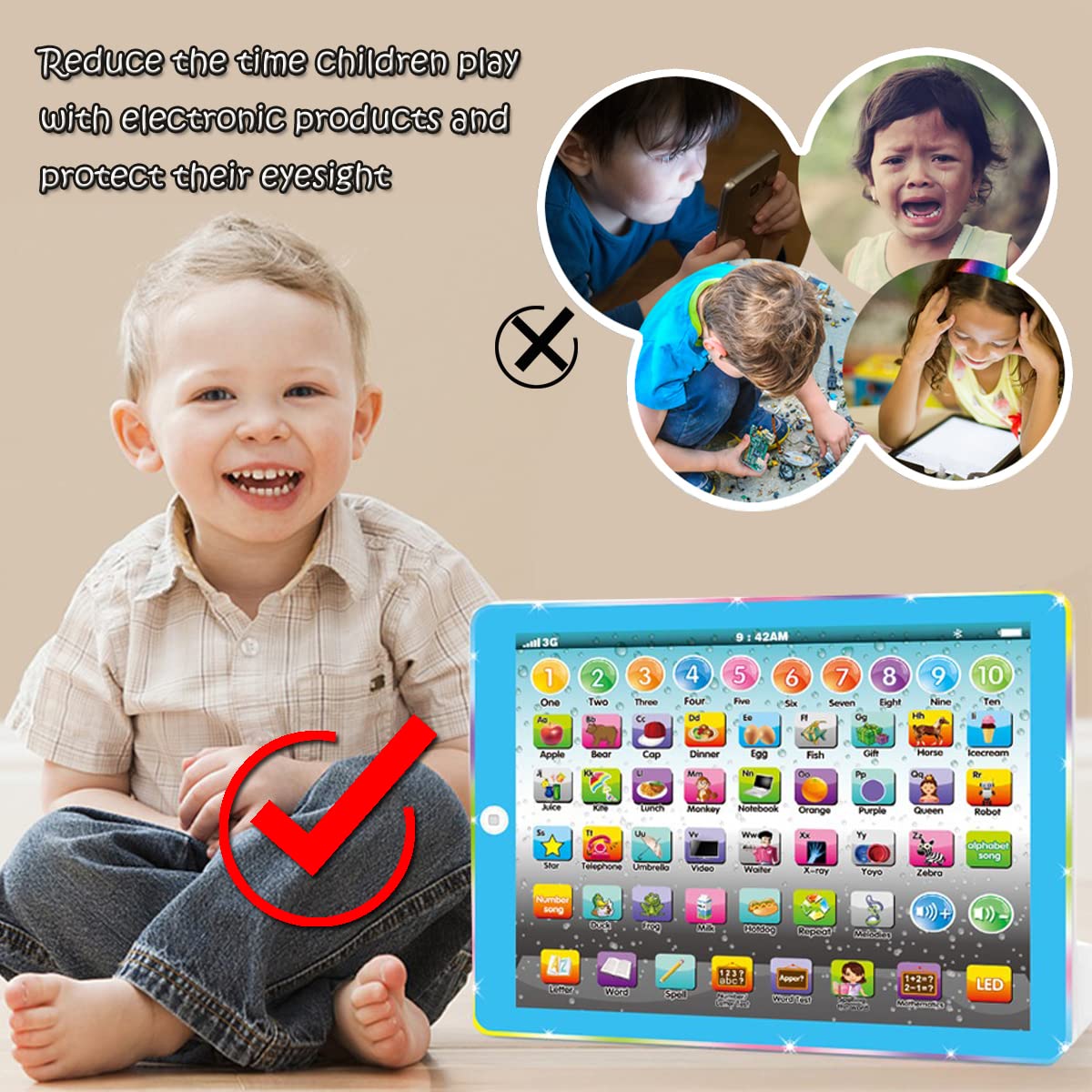 Kids Tablet Learning Pad Toddler Tablet With Abc Word Song Music Number Electronic Interactive Toy For Educational Preschool Boy
