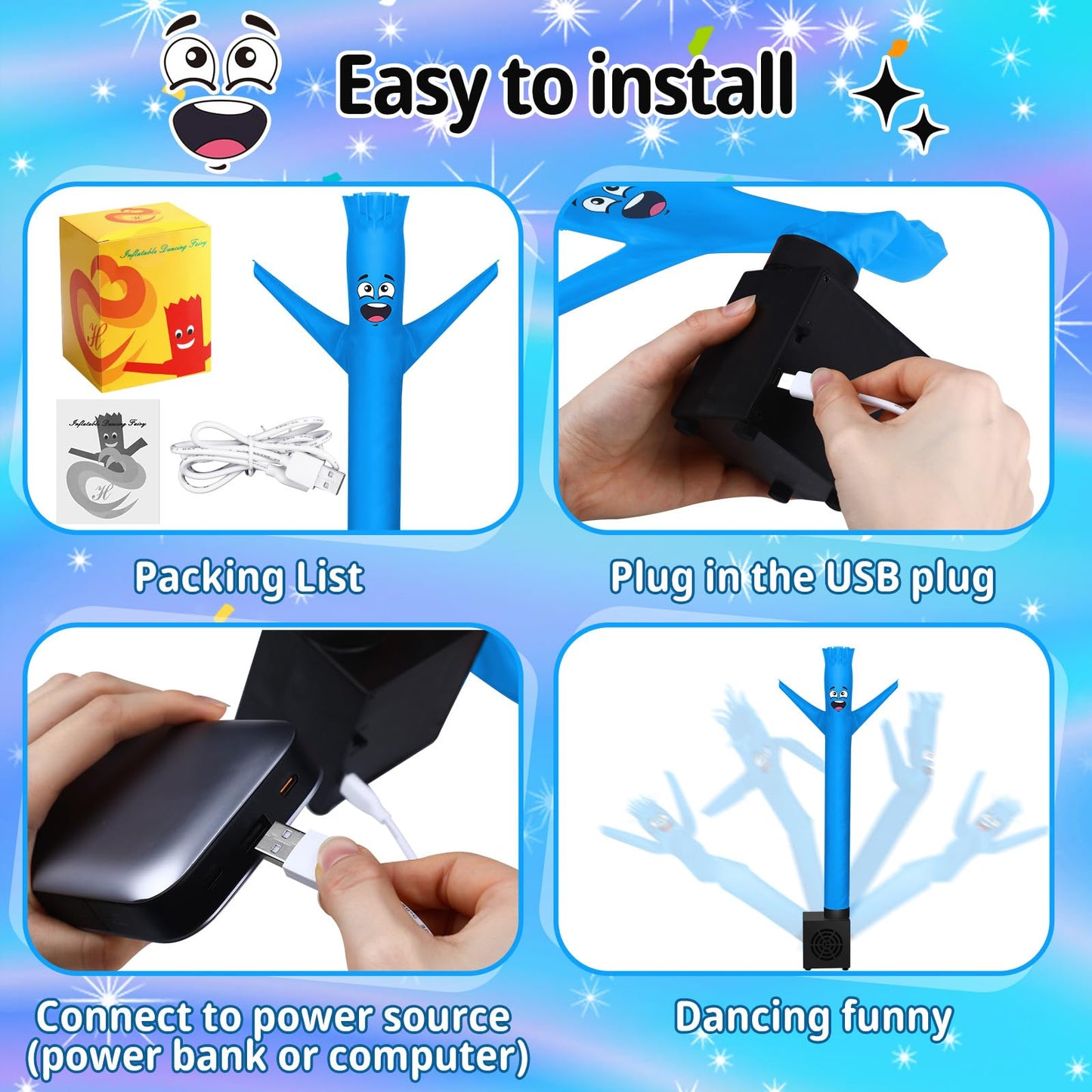 Poen Easter Mini Inflatable Tube Man Gag Funny Gift For Kids Wacky Waving Inflatable Tube Guy With Blower Joke Toy Desktop Quirky White Elephant Gift For Table Birthday Party Decor(Laugh)