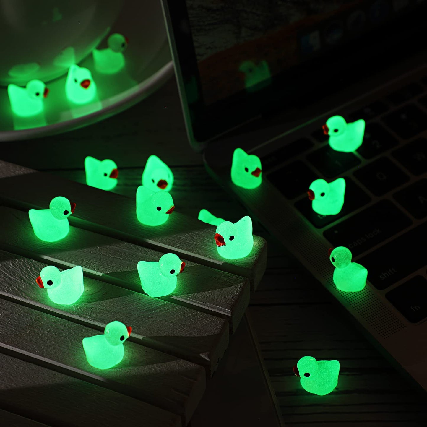 Tarpop 150 Pcs Luminous Tiny Ducks Mini Resin Ducks Miniature Duck Figures Micro Dollhouse Duck Accessories Landscape Gardening