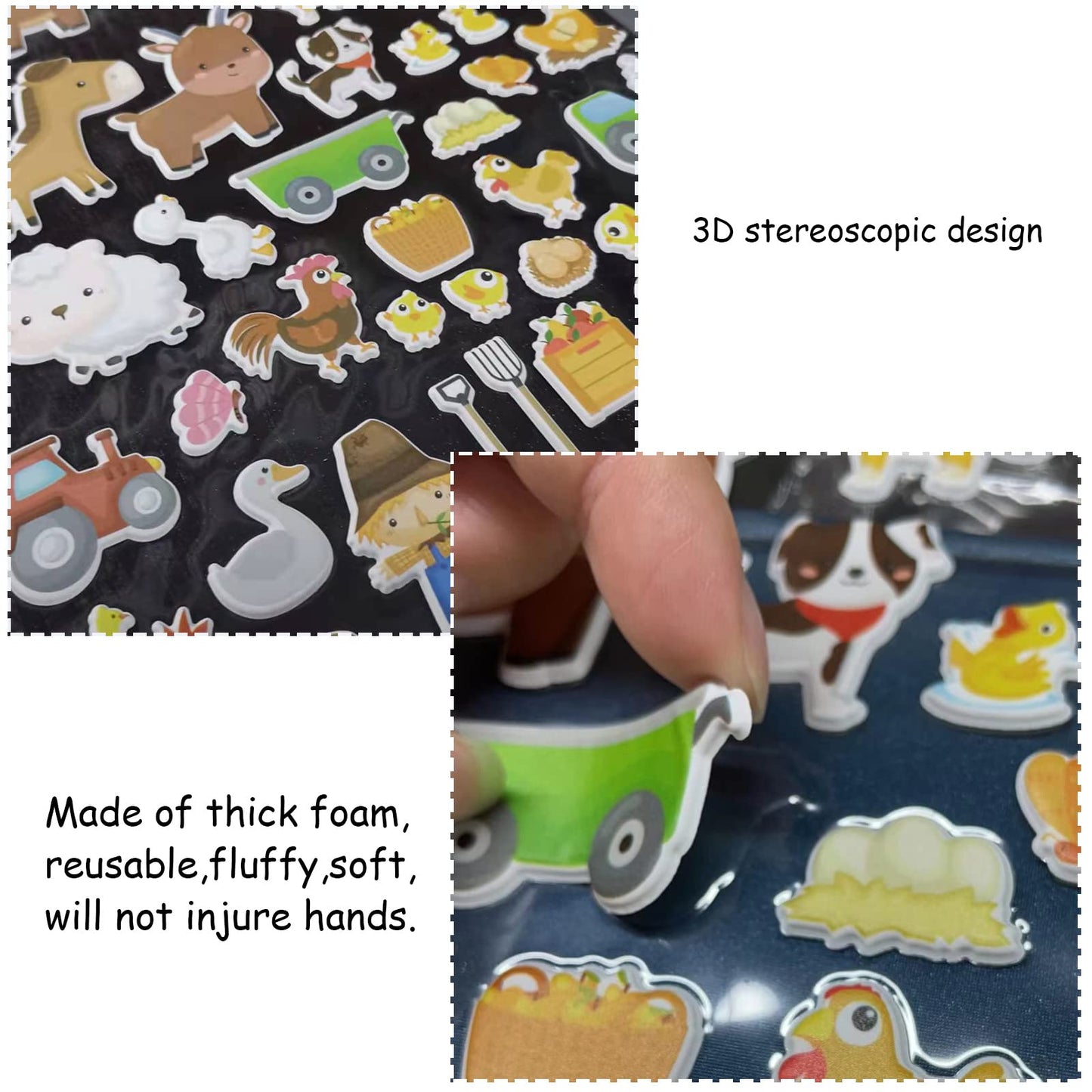 3D Farm Animals Puffy Sticker Play Set Kids 24 Christmas Toys Gifts Sticker Book Window Clings Decals For Toddlers Home Airplane Classroom Nursery Farm Party Supplies Decorations Removable 100