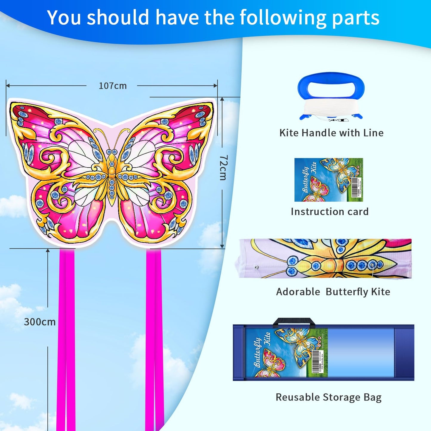 Xida Butterfly Kites For Kids & Adults, Extremly Easy To Fly, Large Kites For Adults, Single Line Kite For Beach Trip, With 200