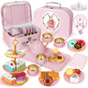 Tea Party Set for Little Girls, 49PCS Princess Tea Time Toys Including Tea Set Dessert Carrying Case, Kids Kitchen Pretend Plays