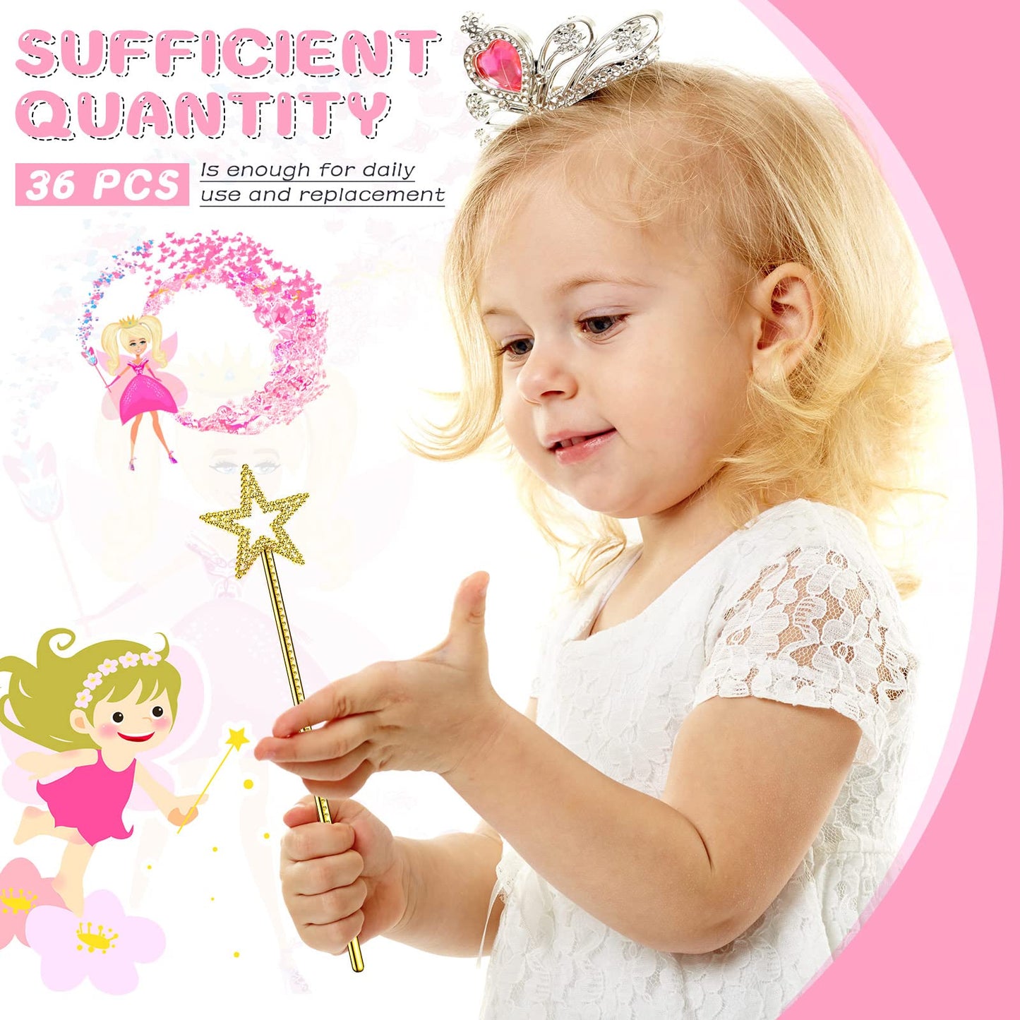 Meanplan 36 Pcs 13 Inch Fairy Wands Princess Magic Star Wands Fairy Angel Witch Sticks Fairy Costume Accessories for Women Girls