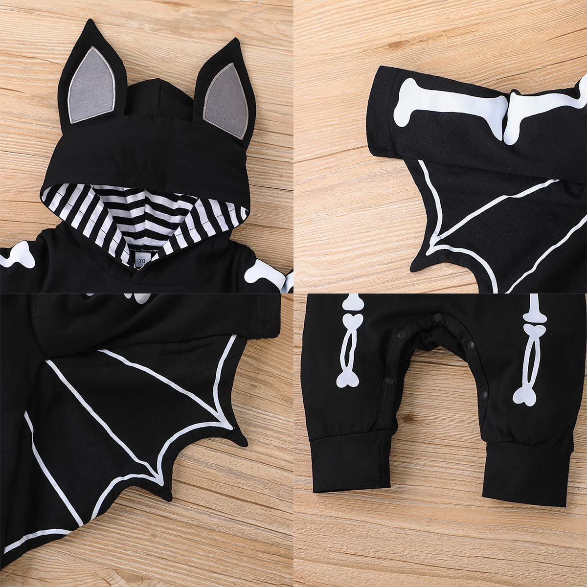 Baby Bat Costume Boy Girl: My First Halloween Baby Boy Outfit Newborn Cloak Romper Bat Ears Jumpsuit With Wings Cosplay Infant Toddler Vampire Ghost Dress Up Hooded Clothes Set Black Skull 6-12 Months