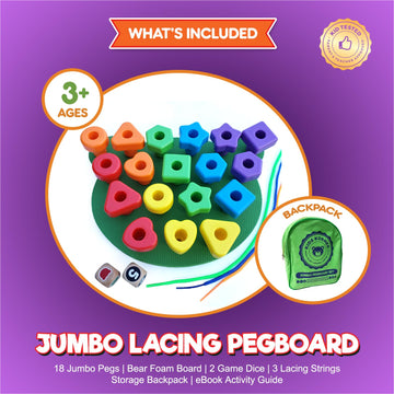 Kids Korner New & Improved Peg Board Stacking Toddler Toys Game Set - Lacing Fine Motor Skills For Ages 3 And Up - Matching Shapes With Pegs & Activity Ebook