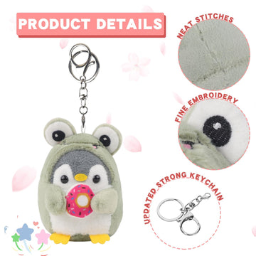 Anboor Small Stuffed Animals Penguin Plush Keychain Cosplay Costume Play Penguin Plush Toy Pendant Handbag Backpack (Frog)
