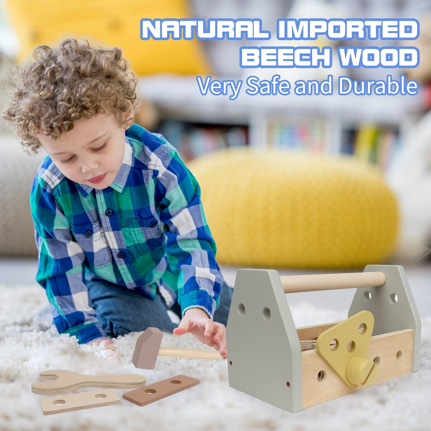 LEADER JOY Montessori Wooden Tools Kit Toddler Educational Construction Kids Toys Sets Play Box Preschool Play Tool Wooden Const