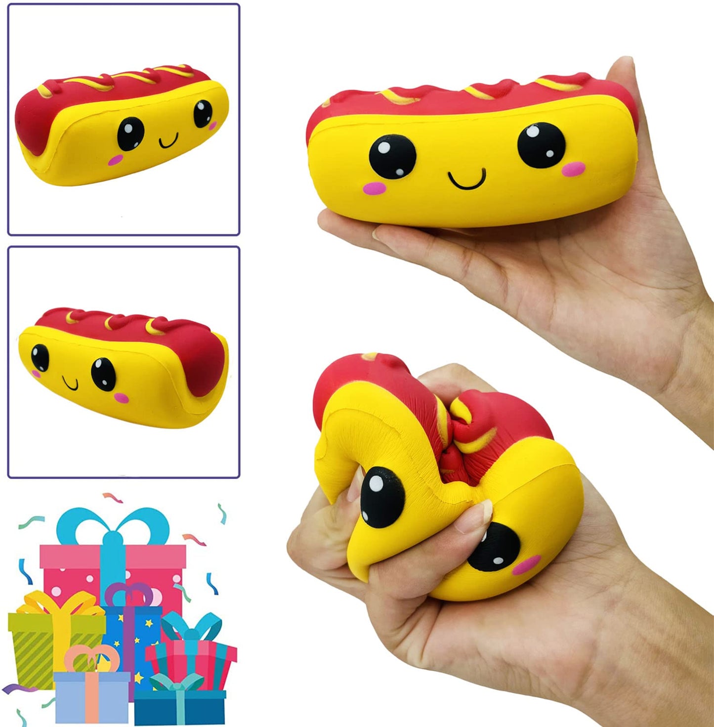 Funnysquee Slow Rising Hot Dog Squishies Toy For Kids Birthday Gift,Cute Simulation Food Stress Relief Squishys Squishi Squeeze Toys