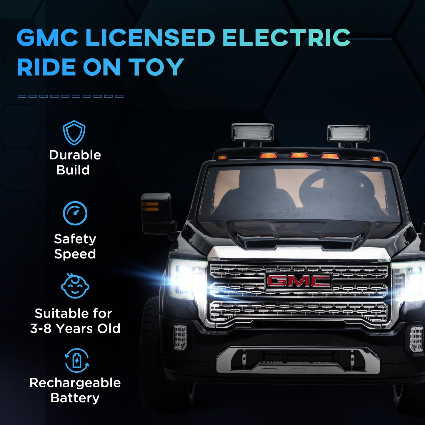 Aosom 12V Gmc Sierra Hd Battery Kids Ride On Car With Remote Control, Bright Headlights, & Working Suspension, Black
