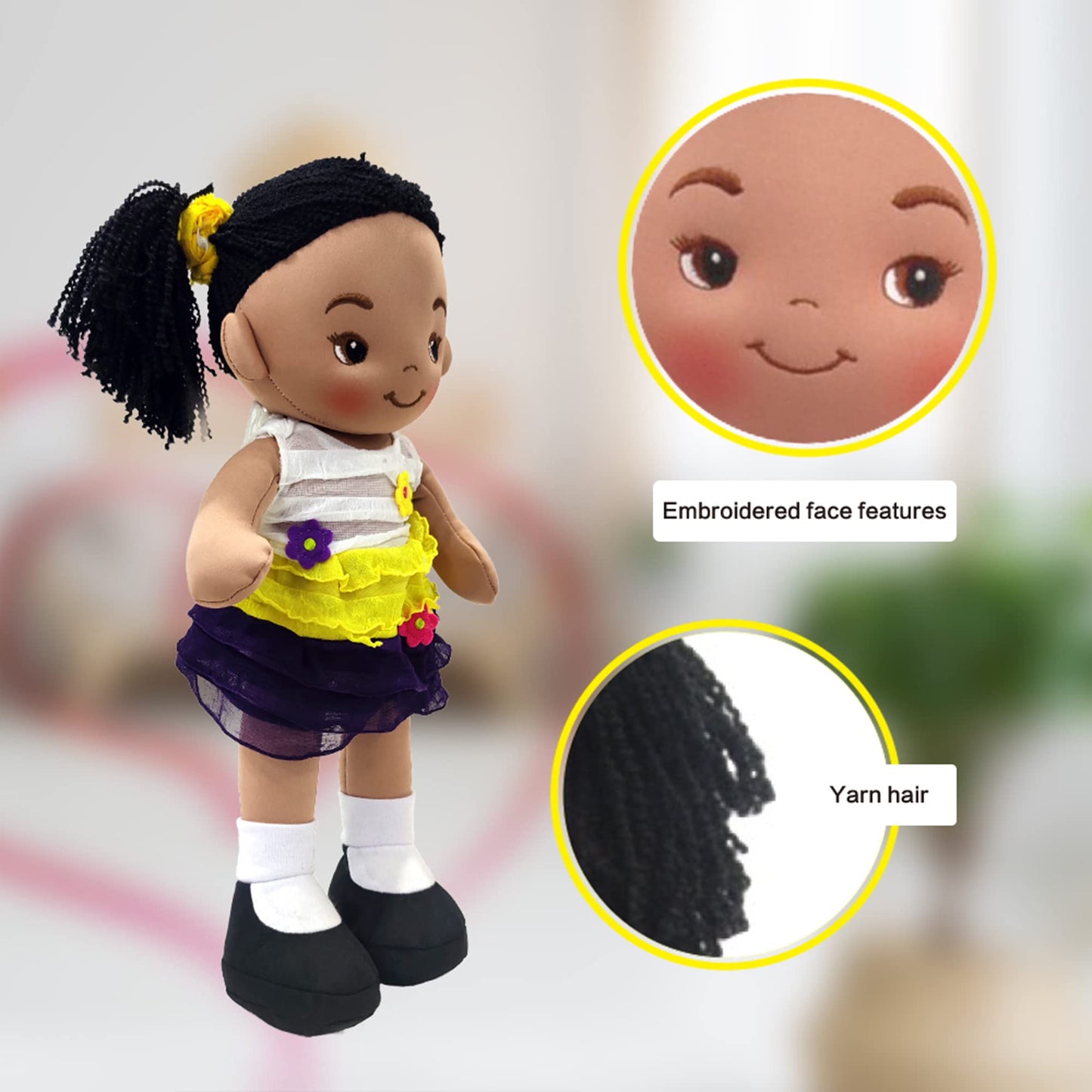 Linzy Plush 16" Yellow Aissa Rag Doll, Soft Polyester Cuddle Buddy for Toddlers, Safe for All Ages, Model l-93701