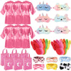 Shihanee 30 Pcs Spa Party Supplies for Girls - 6 Satin Robes & Slippers, Pink Sleepover Birthday Favors, One Size