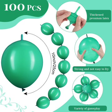 100 Pcs Link Balloon Linking Balloon Latex Linkable Balloons Connected Wedding Party Decoration (Dark Green, 10 Inch)