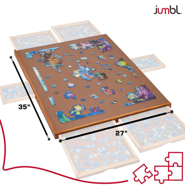 Jumbl 1500-Piece Puzzle Board | 27” X 35” Jigsaw Puzzle Table | 6 Removable Magnetic Sorting Drawers | Smooth Plateau Fiberboard Work Surface & Hardwood Construction | For Games & Puzzles