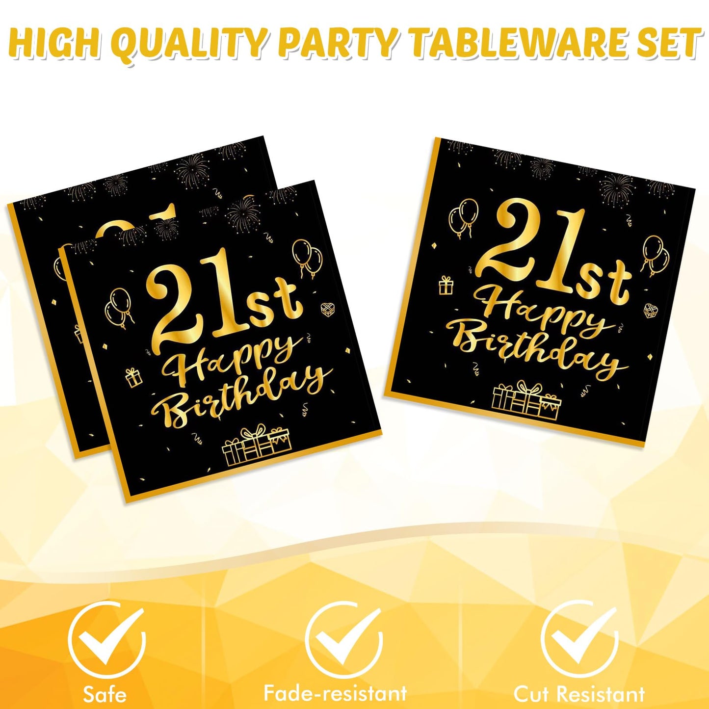 40 Pcs 21St Birthday Decorations Happy Birthday Decorations 21 Years Tableware Table Decorations Black Gold 21St Birthday Plates