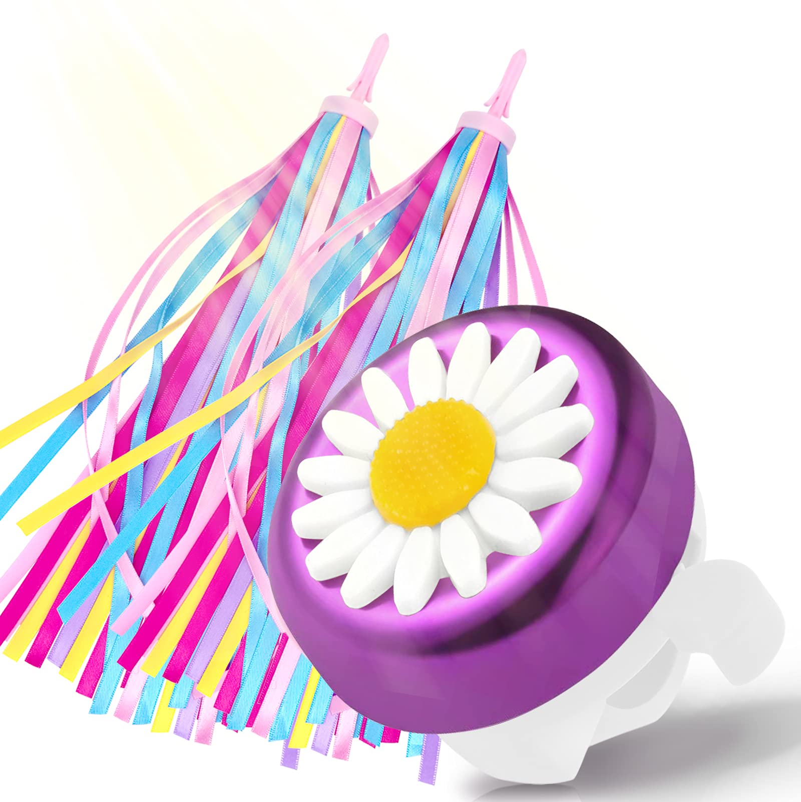 kortes 1 Pack Kids Bike Bell and 2 Pack Kids Bike Streamers for Childrens Bike Accessories (Purple and Whitre)