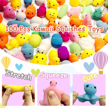 Lenyoqin 100 Pcs Kawaii Squishies, Mochi Squishy Toys For Kids Party Favors, Mini Sensory Stress Relief Goodie Bags Novelty Toy, Classroom Prizes , Christmas Stocking, Birthday/Xmas Gifts (Random)