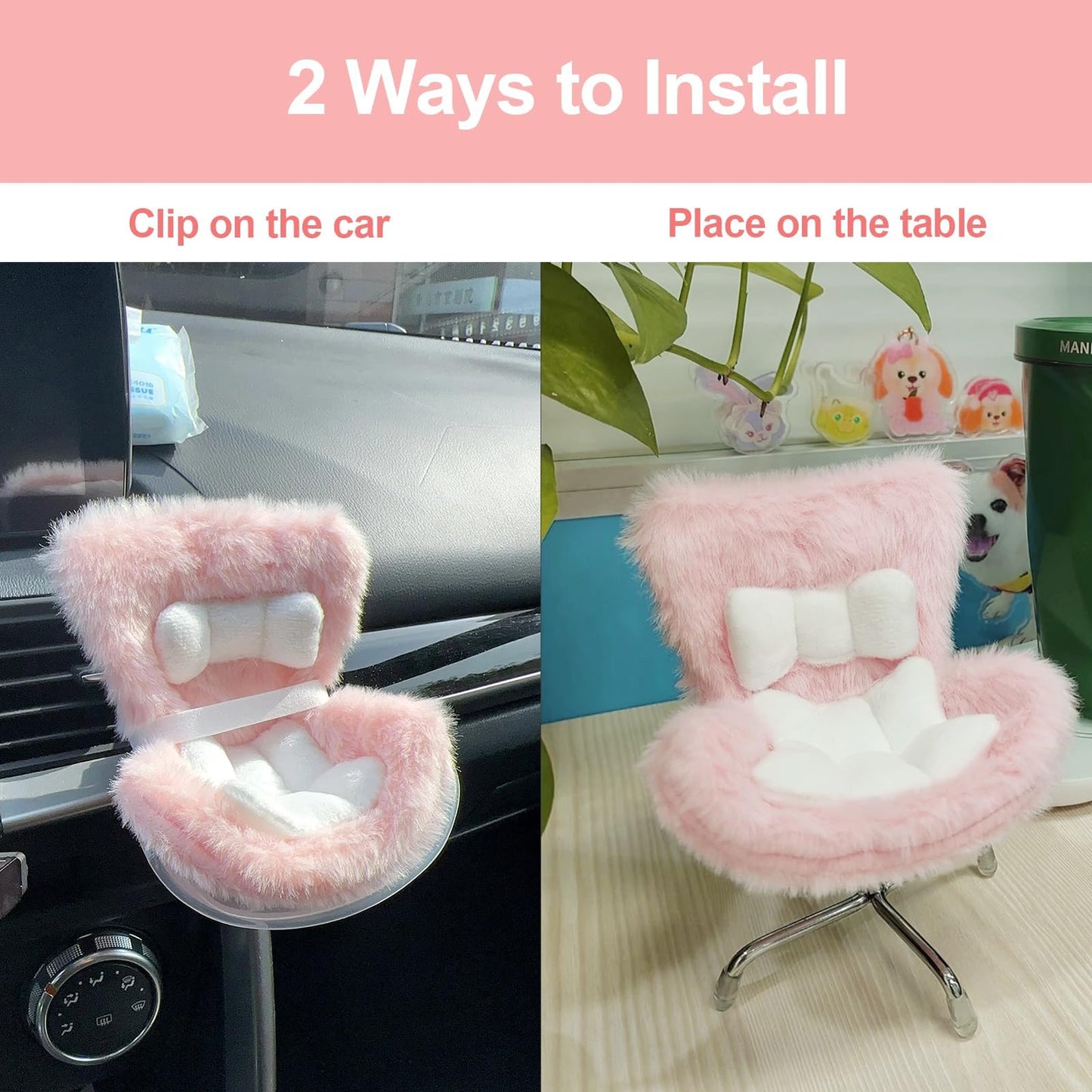 NUJOLI La-bubu Car Seat with Soft Furry Cushion for 10-17cm Dolls, La-bubu Accessories, Car Air Vent Decor, Includes Seat Leg fo
