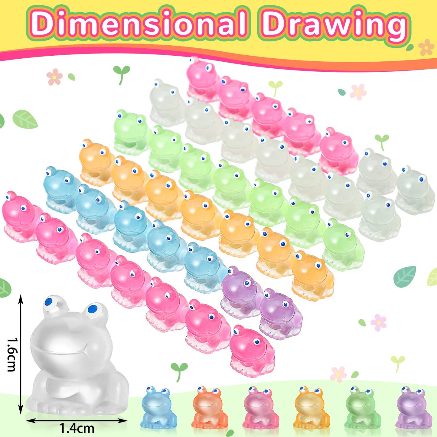 Chitidr 50 Pcs Luminous Mini Resin Frog 7 Colors Little Small Frogs Glow in The Dark Tiny Resin Frog Figures Bulk for Dollhouse