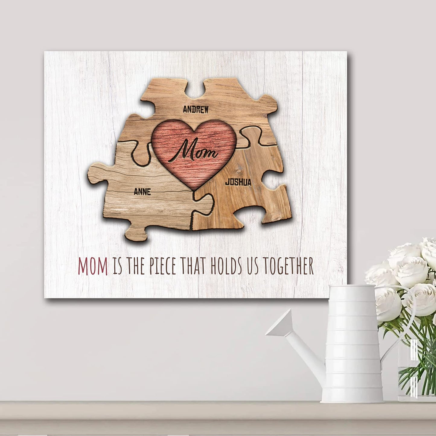 Personal-Prints Mom & Children Personalized Heart Puzzle Wall Art | Unique Customized With Up To 8 Names | Mothers Day, Birthday