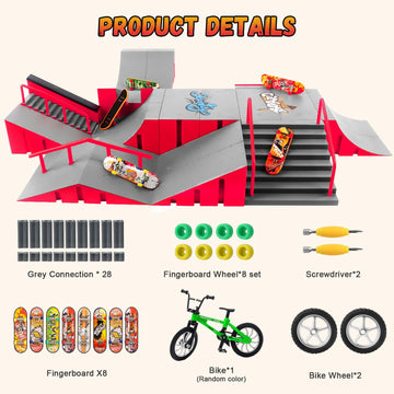 Rngodo Finger Skateboard Park Kits,14-In-1 Bigger Finger Skateboard Ramp Set With 14 Ramps,8 Fingerboards,1 Finger Bike, Skate P