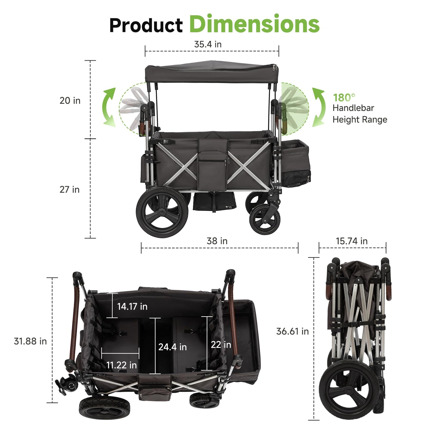 Real Relax Stroller Wagon for 4 Kids, Foldable 4 Seater Wagon Stroller, Kids Wagons with 5-Point Safety Harness, UV-Protection C