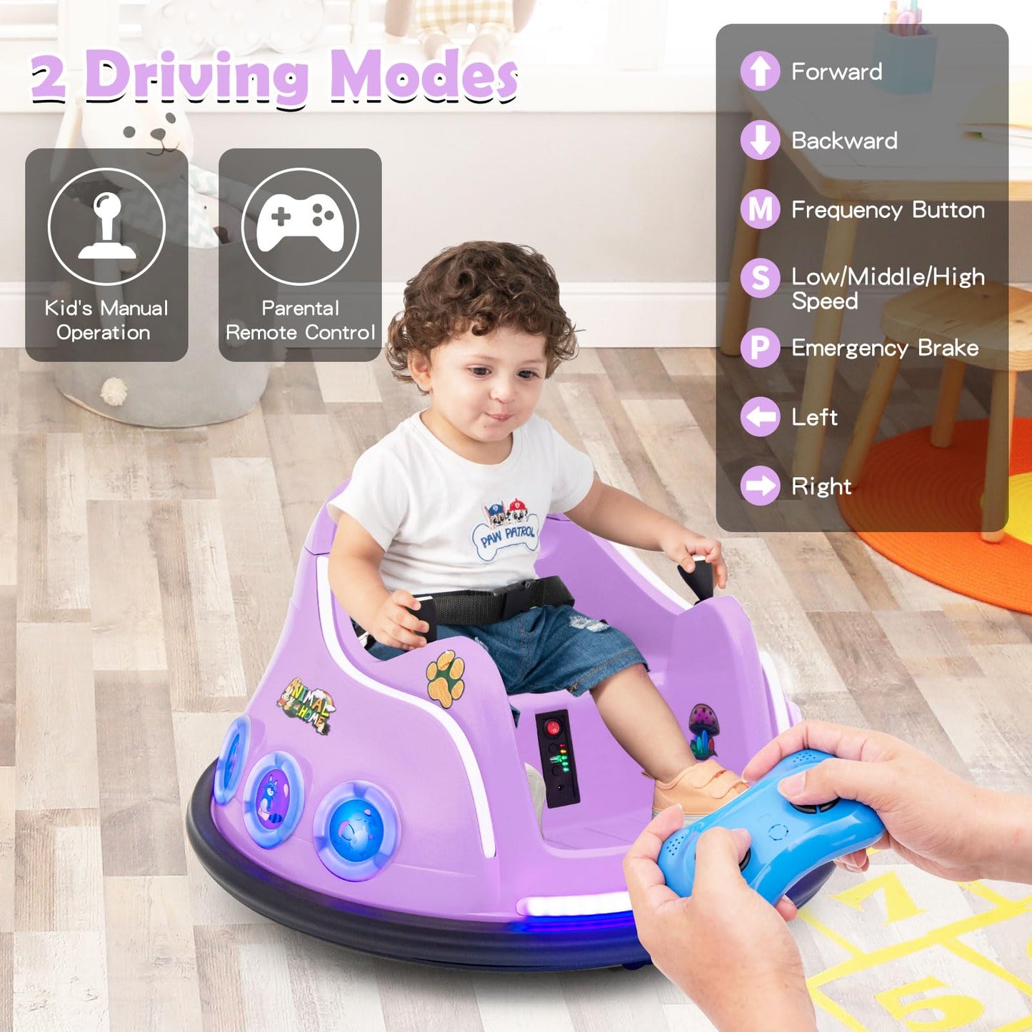 Costzon Kids Electric Bumper Car, 12V With Remote Control, 360 Spin, Flashing Lights, Built-In Music & Wireless Connection, Todd