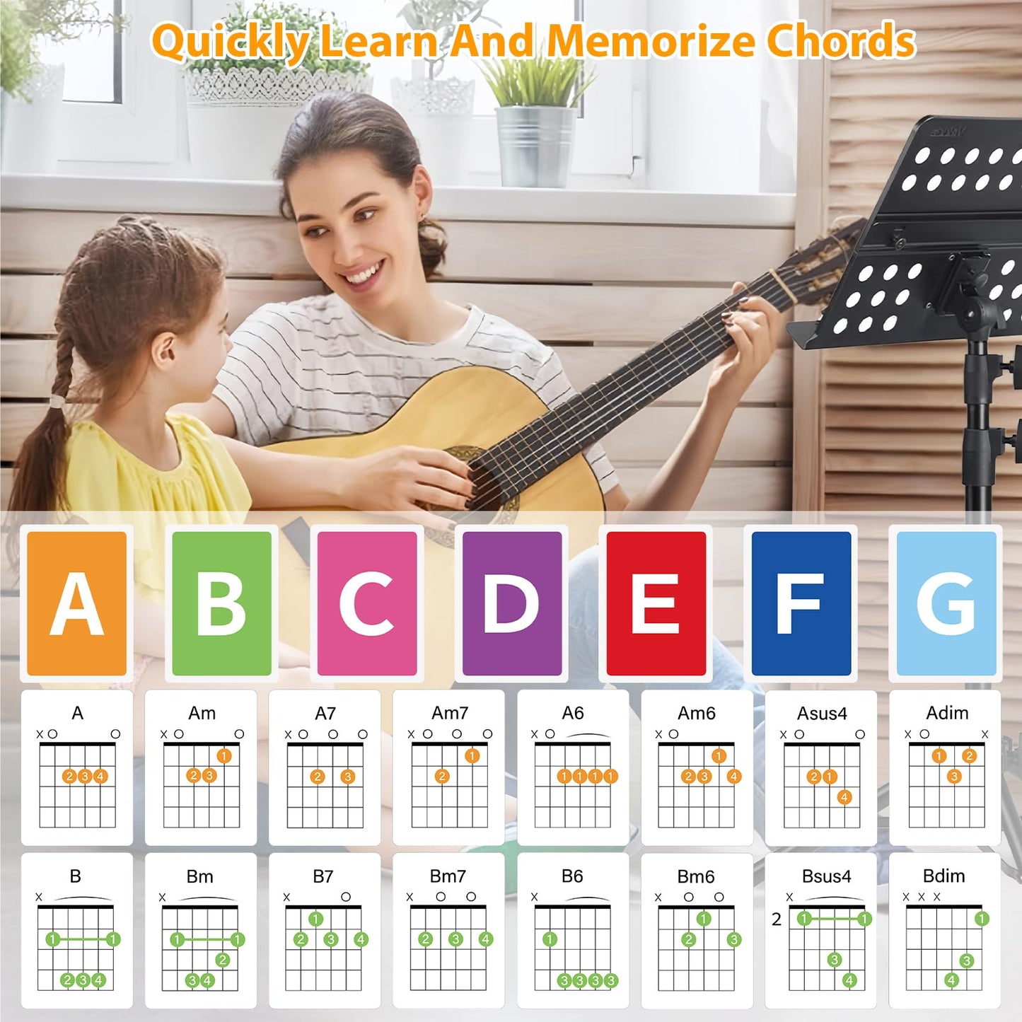 Axptech Guitar Chords Cards And Guitar Chord Chart- 56 Guitar Chord Flash Cards Deck- Guitar Notes Flash Card - Perfect Guitar L