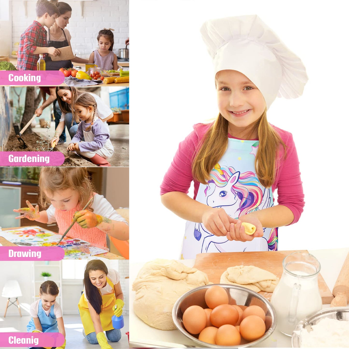 Wernnsai Unicorn Aprons For Girls - Rainbow Apron For Kids Paint Art Smock Waterproof Cooking Baking Painting Gardening Artist Chef Apron For Kids Age 6-10 Years