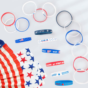 hexiaoxiao 36pcs 4th of July Rubber Bracelets Silicone Wristbands for independence day decorations Supplies fourth of july Party