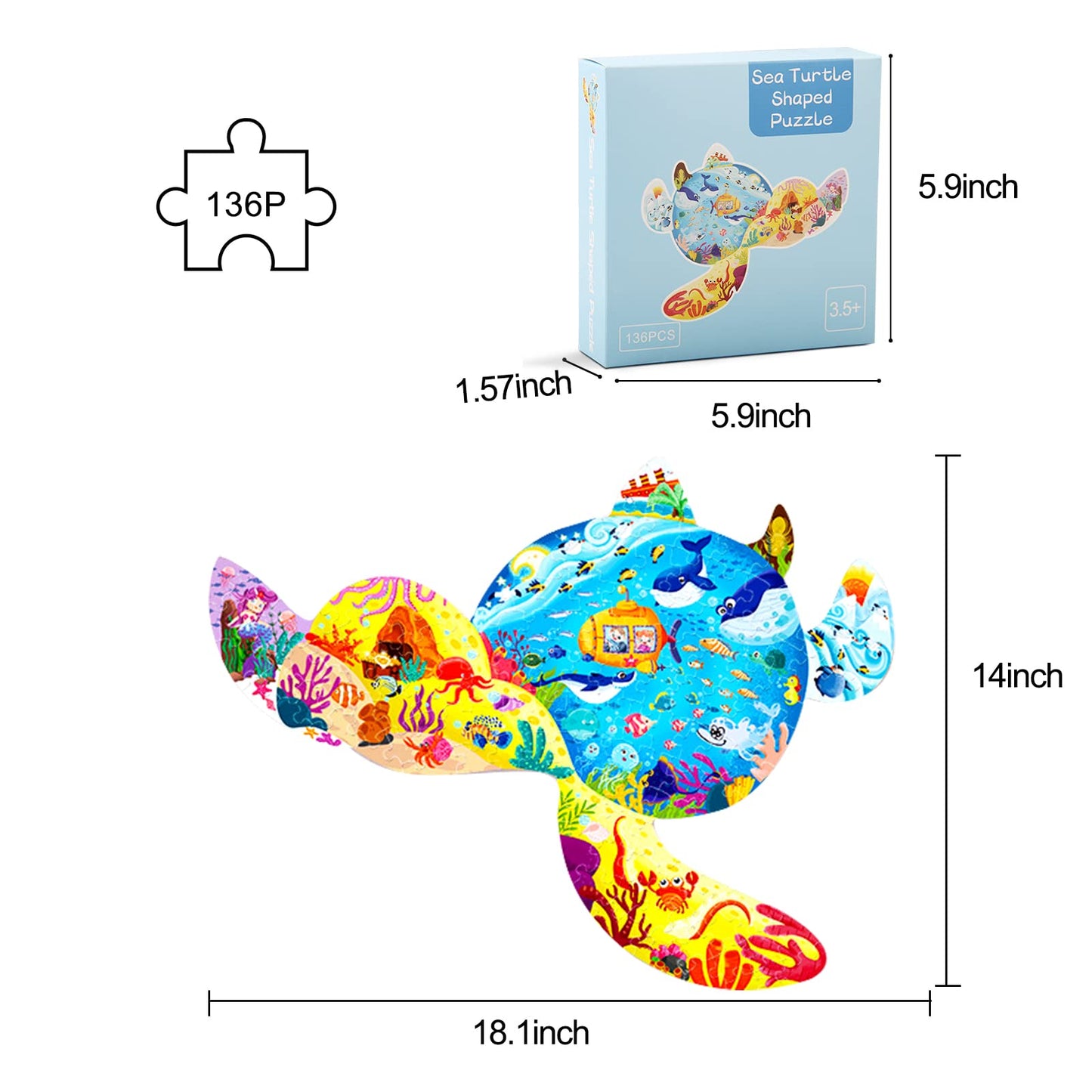 Kids Puzzles For Kids 6-8, 8-12 And Teens, 136 Piece Sea Turtle Jigsaw Puzzles For Children Age 6-10, Learning Puzzle Toys For Boys Girls Kids Birthday Gifts