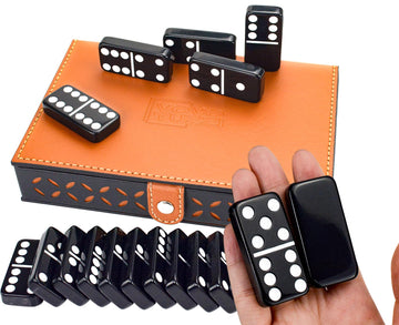 Vovotuzzi Double 6 Domino Set - Classic Black Acrylic Game for Adults & Kids, 7.42×5.04×1.44 inches, Perfect for Family Nights & Travel