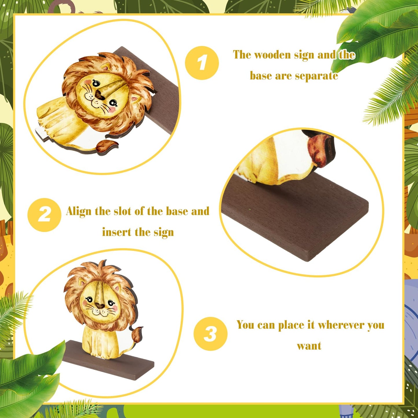 Yaomiao 12 Pcs Safari Baby Shower Centerpieces Safari Jungle Animals Wooden Table Centerpiece Safari Baby Shower Decorations Wild Animals Birthday Decorations For Boys Kids Baby Shower Nursery Party (Jungle Animals)