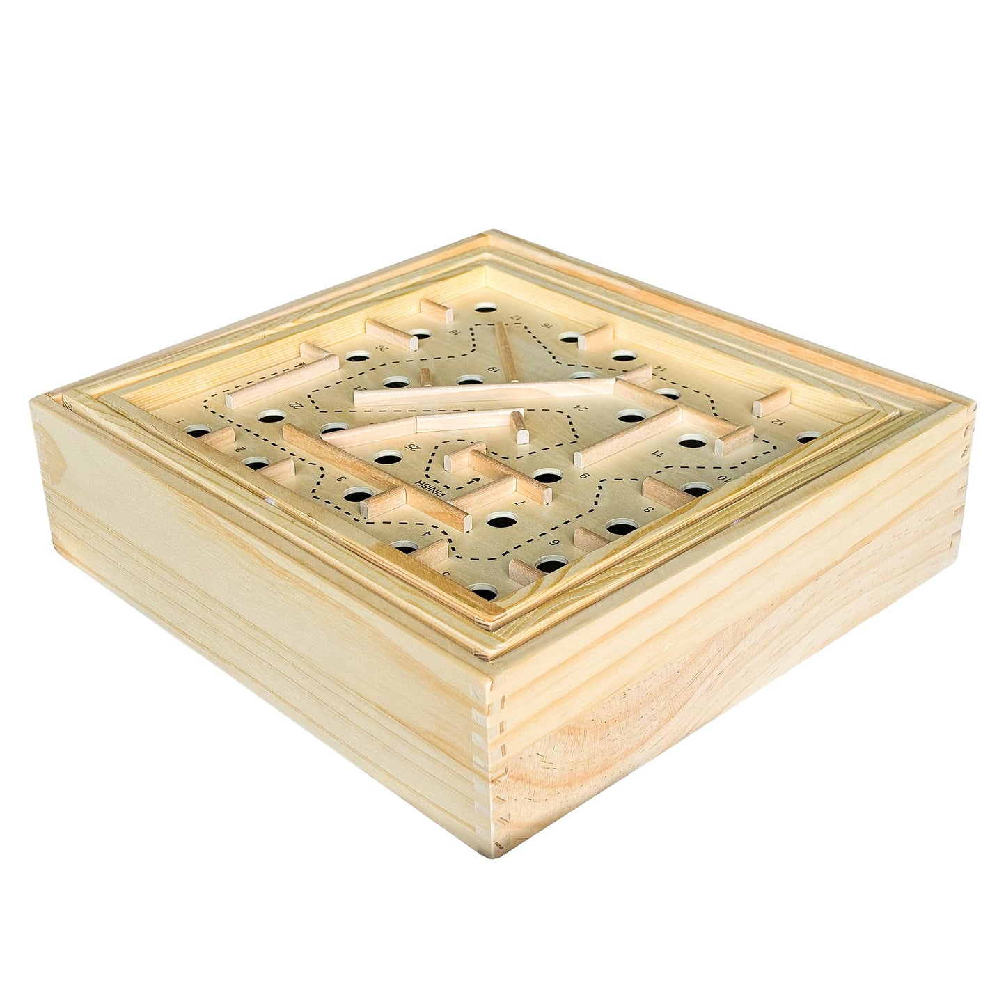 Sterling Games Wooden Labyrinth With 3 Swappable Boards – Classic Maze Game With 60, 36, And 25 Waypoints – Wooden Tilt Puzzle With Knob Control And 3 Steel Marbles For Kids Age 6+