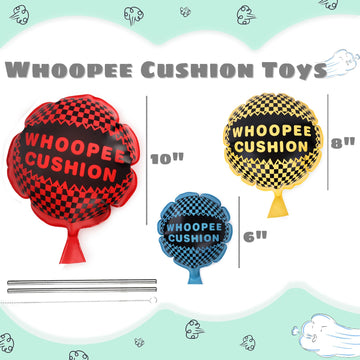 Poplay 3 Pcs Whoopee Cushions, 3 Colors Fart Prank Noise Maker Toys For Novelty Party Favors Kids April Fool'S Day(10,8,6 Inch)