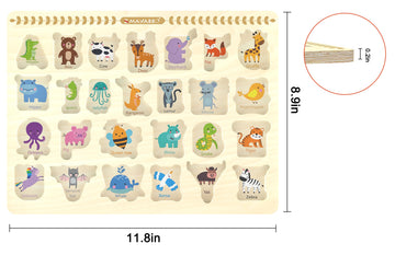 Wooden Peg Puzzles For Toddlers, Alphabet Learning Toys, Baby Puzzles Alphabet Board For Kids, Preschool Knob Puzzle For Boys Girls, Chunky Abc Shape Puzzles For 2 3 4 Year Old