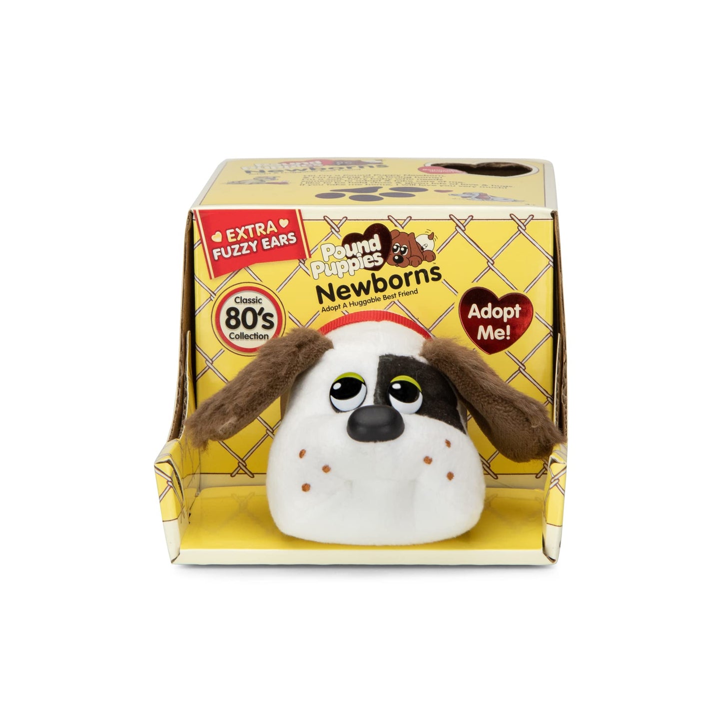 POUND PUPPIES Newborns Plush - White with Dark Brown Spots (Fuzzy Ears)