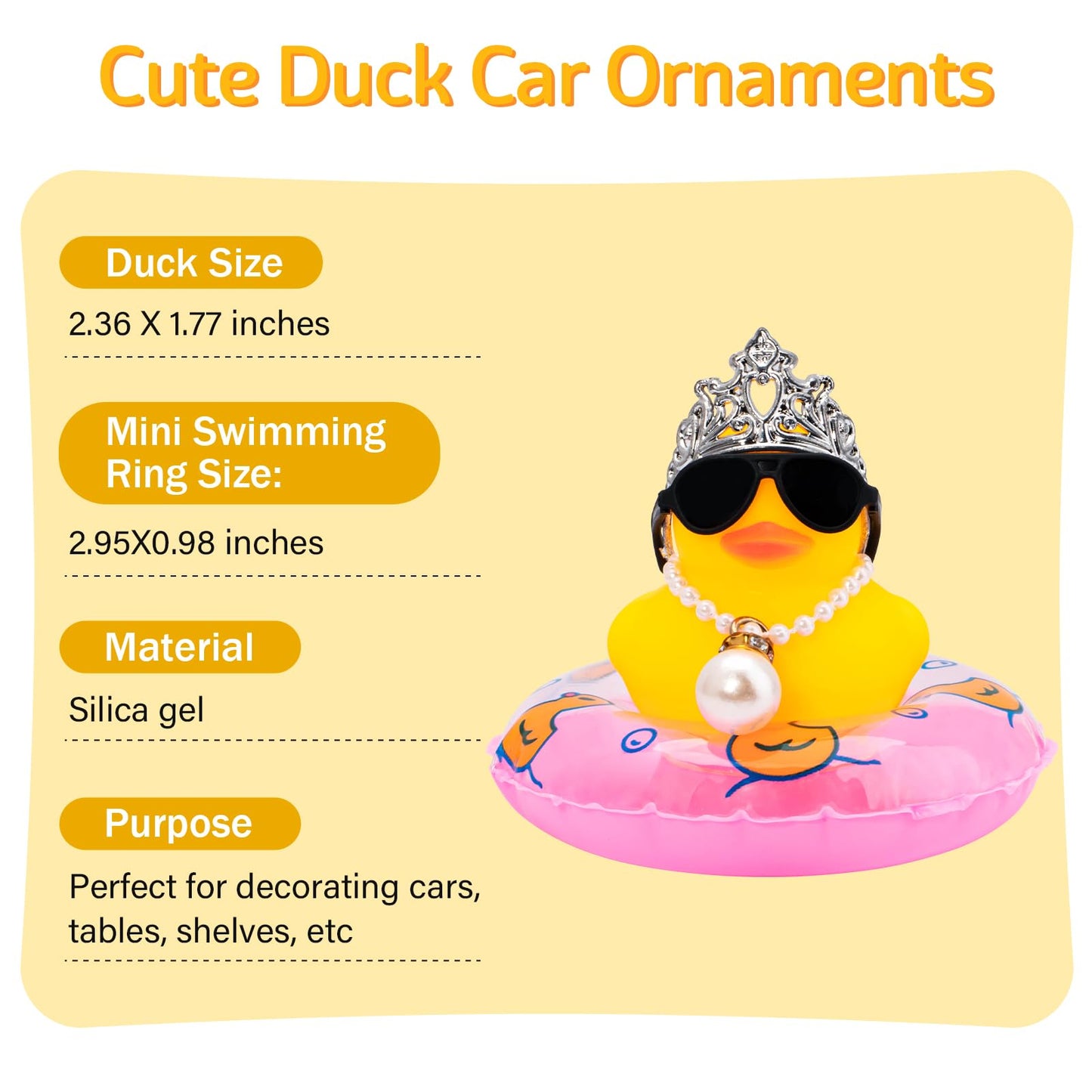 Wonuu Car Duck Rubber Duck Car Ornaments Duck Car Dashboard Decorations With Cute Headband Swim Ring Necklace Sunglasses, C-Male Crown&Pearl&Pink