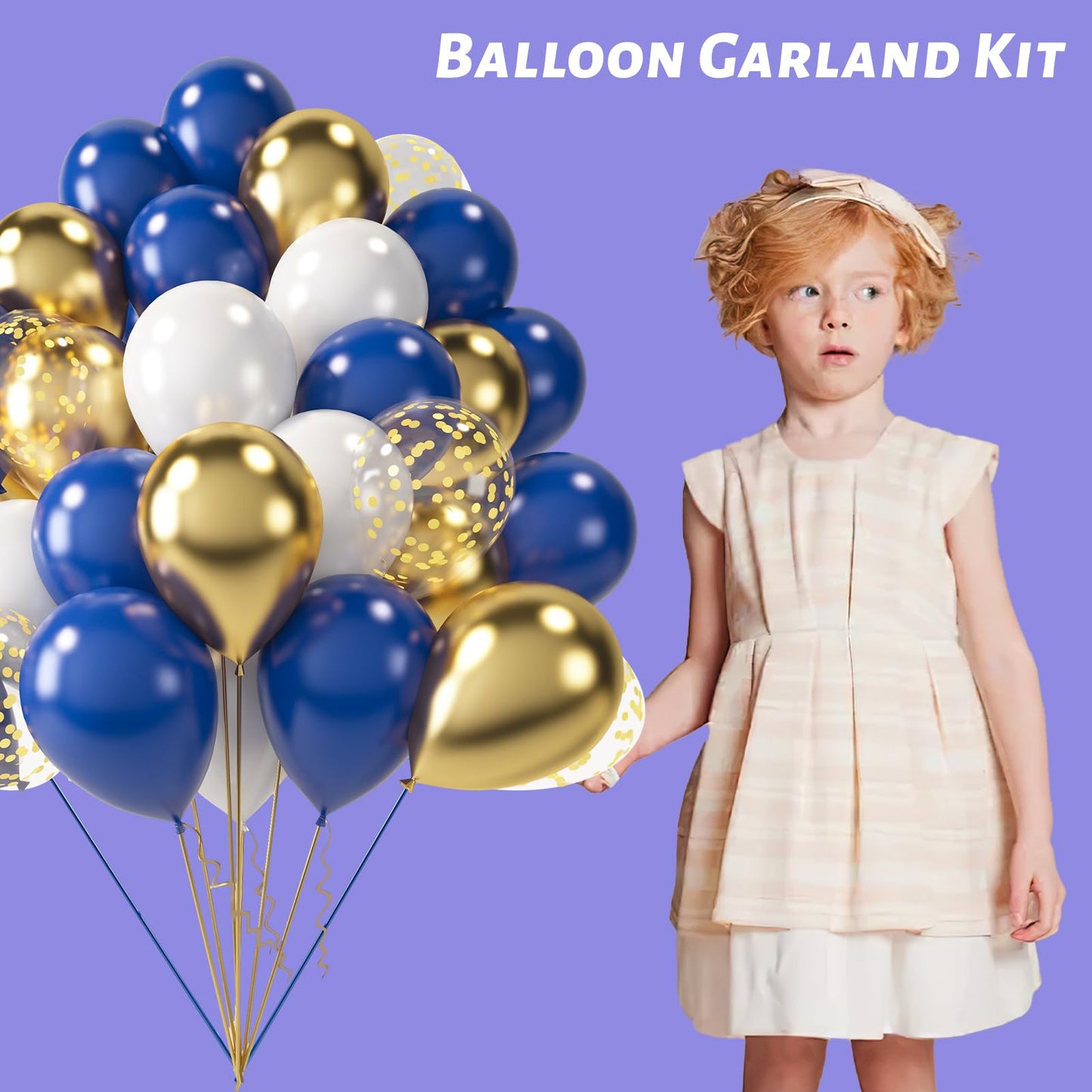 Lovestown 60Pcs Blue Gold Balloons, 12 Inches White Royal Blue Confetti Latex Balloons With Ribbon For Graduation Birthday Backdrop Wedding Baby Shower Engagement Party