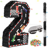 Sratte Race Car Number Piata Small Racing Piata with Blindfold Bat and Confetti for Boy Race Car Themed Birthday Anniversary Cel