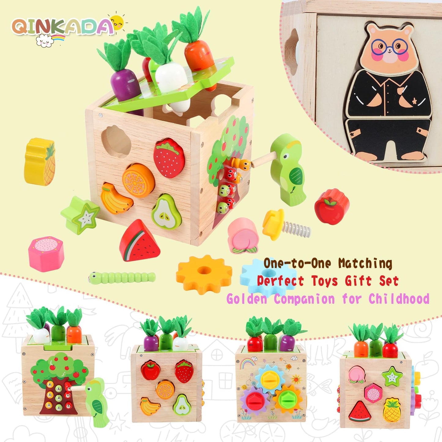 Qinkada Wooden Garden Toy, Toddler Montessori Toys for Baby Boys Girls, Wood Preschool Learning Fine Motor Skills Game, Educatio