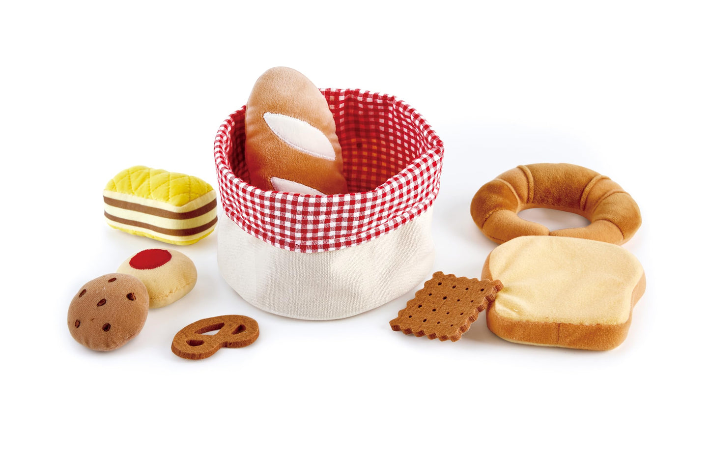 Hape Toddler Bread Basket |Soft Pretend Food Playset for Kids, Bread Toy Basket Includes Toast, Jam Cookie, Cake, Soda Biscuit a
