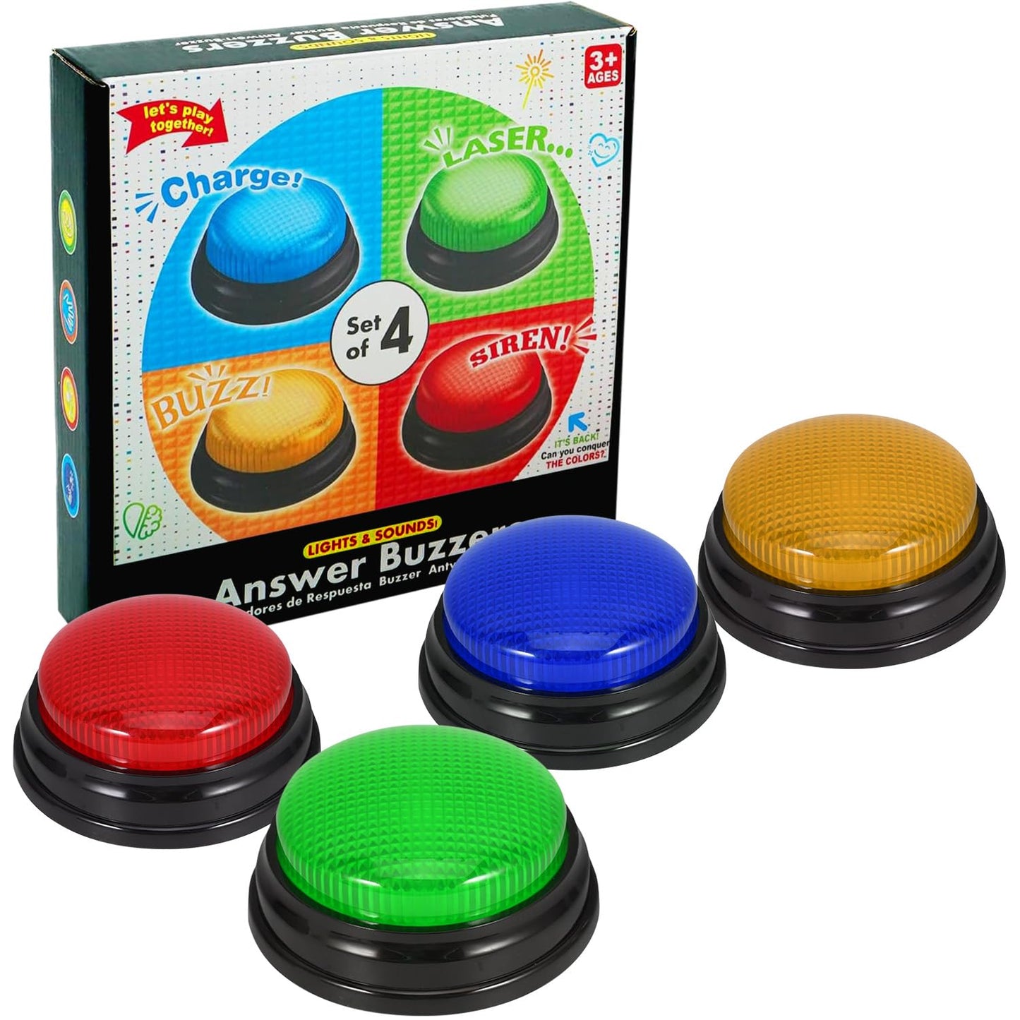 4-Pack Buzzers For Trivia Games: Game Show Buzzers Buttons, Answer Buzzers For Classroom, Game Buzzers With Lights And Sound Gre