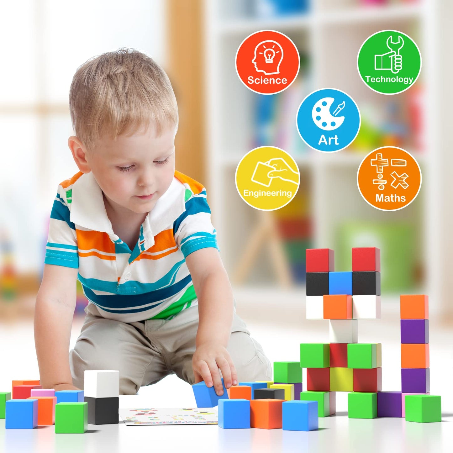 Veneibe 72pcs Magnetic Building Blocks for Toddlers Large Magnet Construction Cube Toys for Kids Preschool STEM Educational Sensory Montessori Square Toy for 3 4 5 6 Boys & Girls