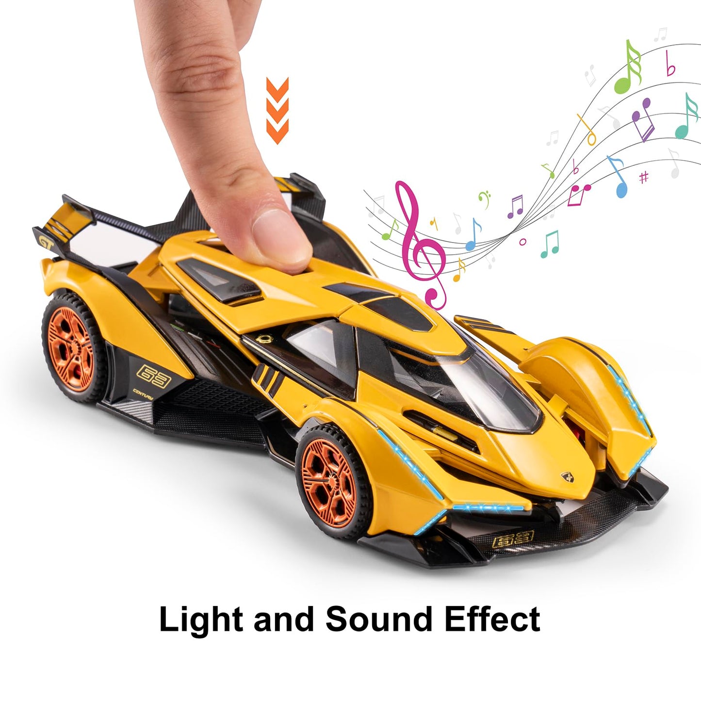 SASBSC Toy Cars for 3+ Year Old Boys Lambo V12 Race Car Toy with Light and Sound Diecast Metal Model Cars for Kids Ages 3-8 Pull