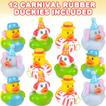 Artcreativity Carnival Rubber Duckies For Kids, Pack Of 12 Cute Duck Bathtub Pool Toys, Fun Carnival Supplies, Birthday Party Favors For Boys And Girls