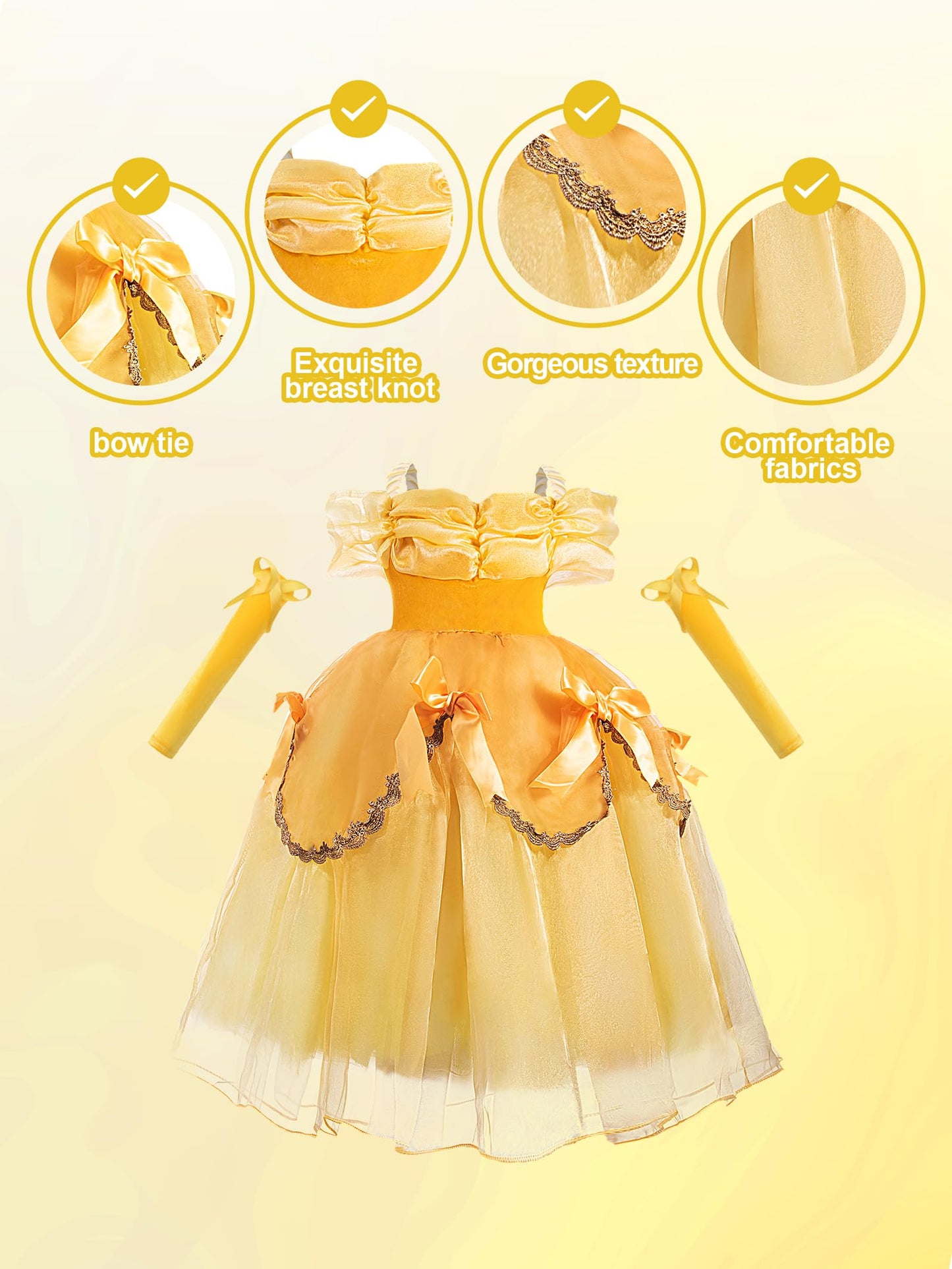 Uporpor Light Up Princess Belle Costume Girls Kids Toddler Beauty And The Beast Dress Outfit Cosplay Halloween Christmas Carniva