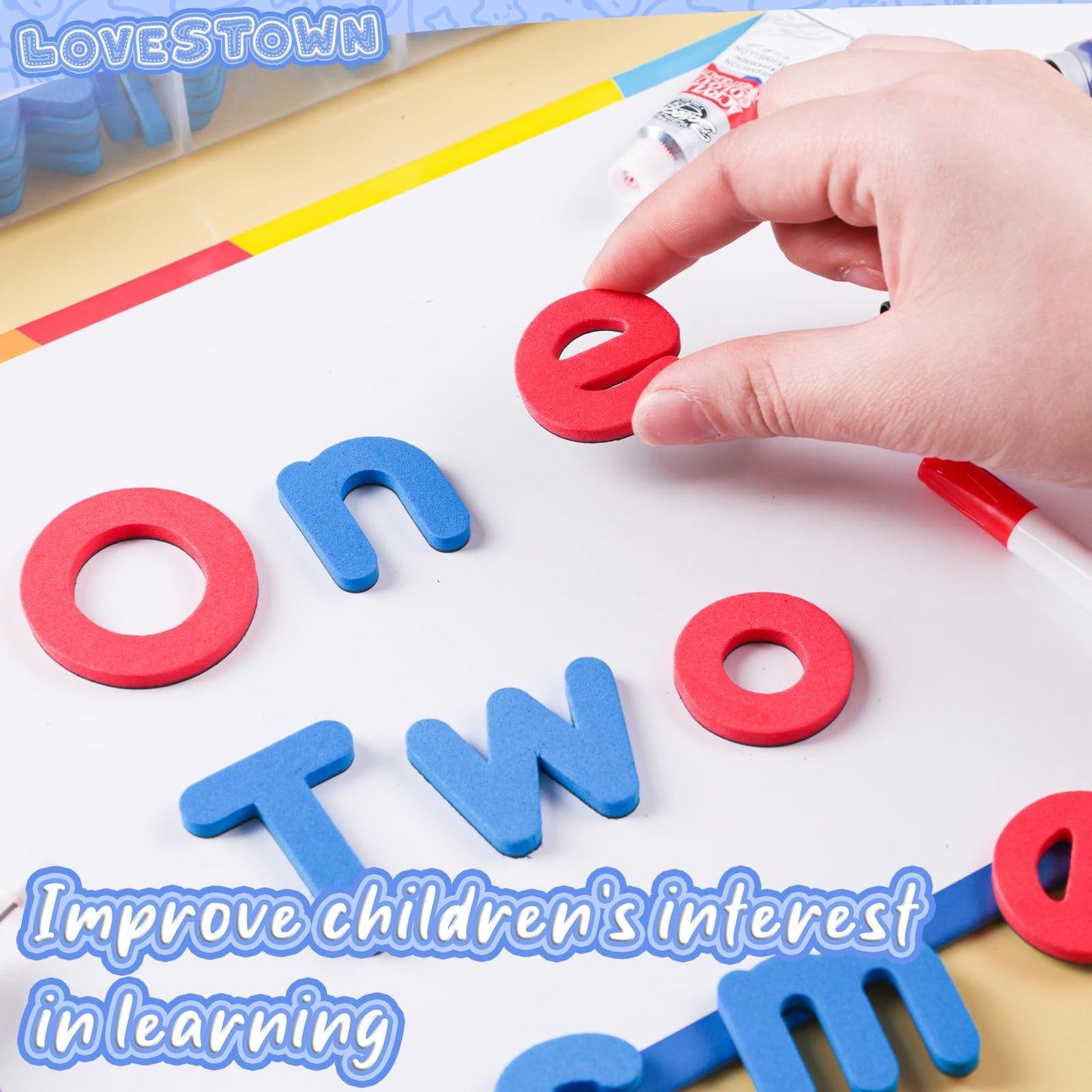 Lovestown Classroom Magnetic Alphabet Letters Kit 234 Pcs With Double - Side Magnet Board - Foam Alphabet Letters For Preschool Kids Toddler 1-3 Learning Spelling With Magnetic Board And Storage Box
