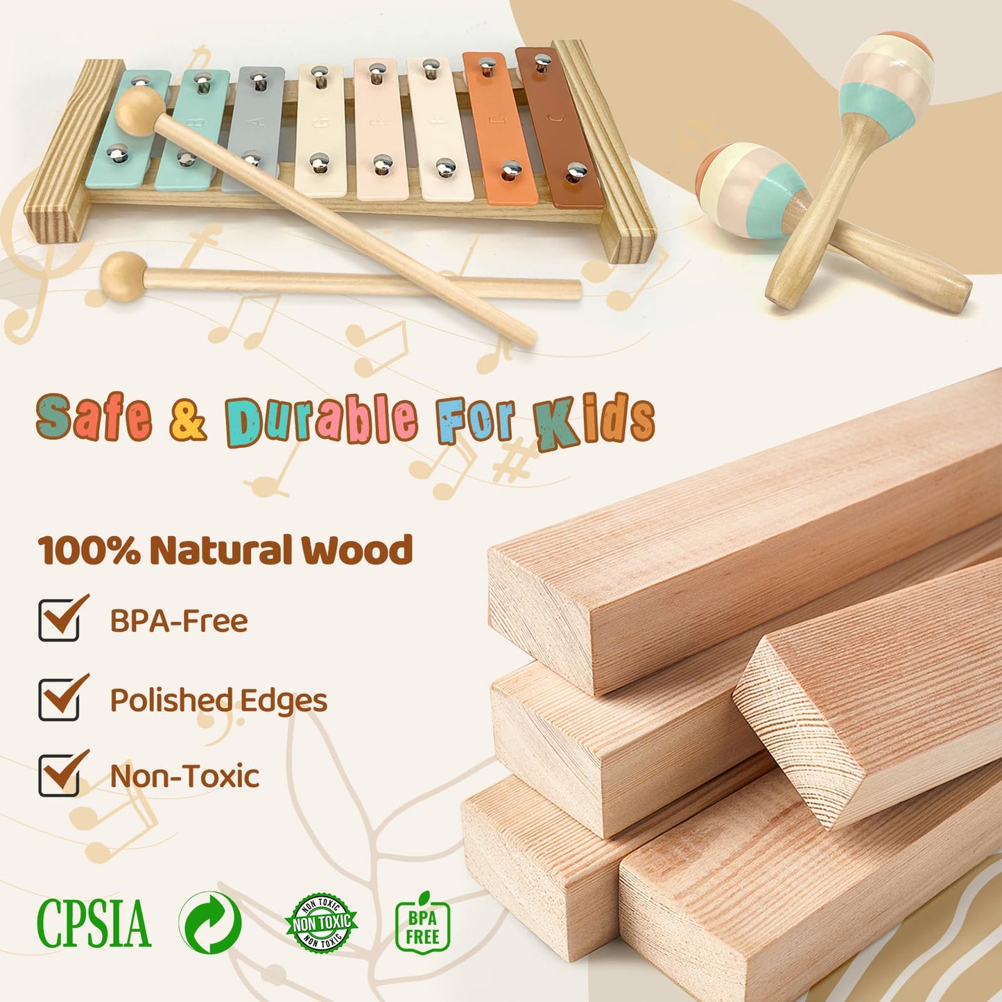 Toddler Musical Instruments-Musical Toys Wooden Montessori Toys For Toddlers 1-3 , Baby Musical Instruments With Modern Boho Xyl