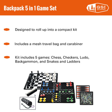 Outside Inside 5-in-1 Backpack Board Games | Compact, Foldable, Travel Size | Black | Model 99960